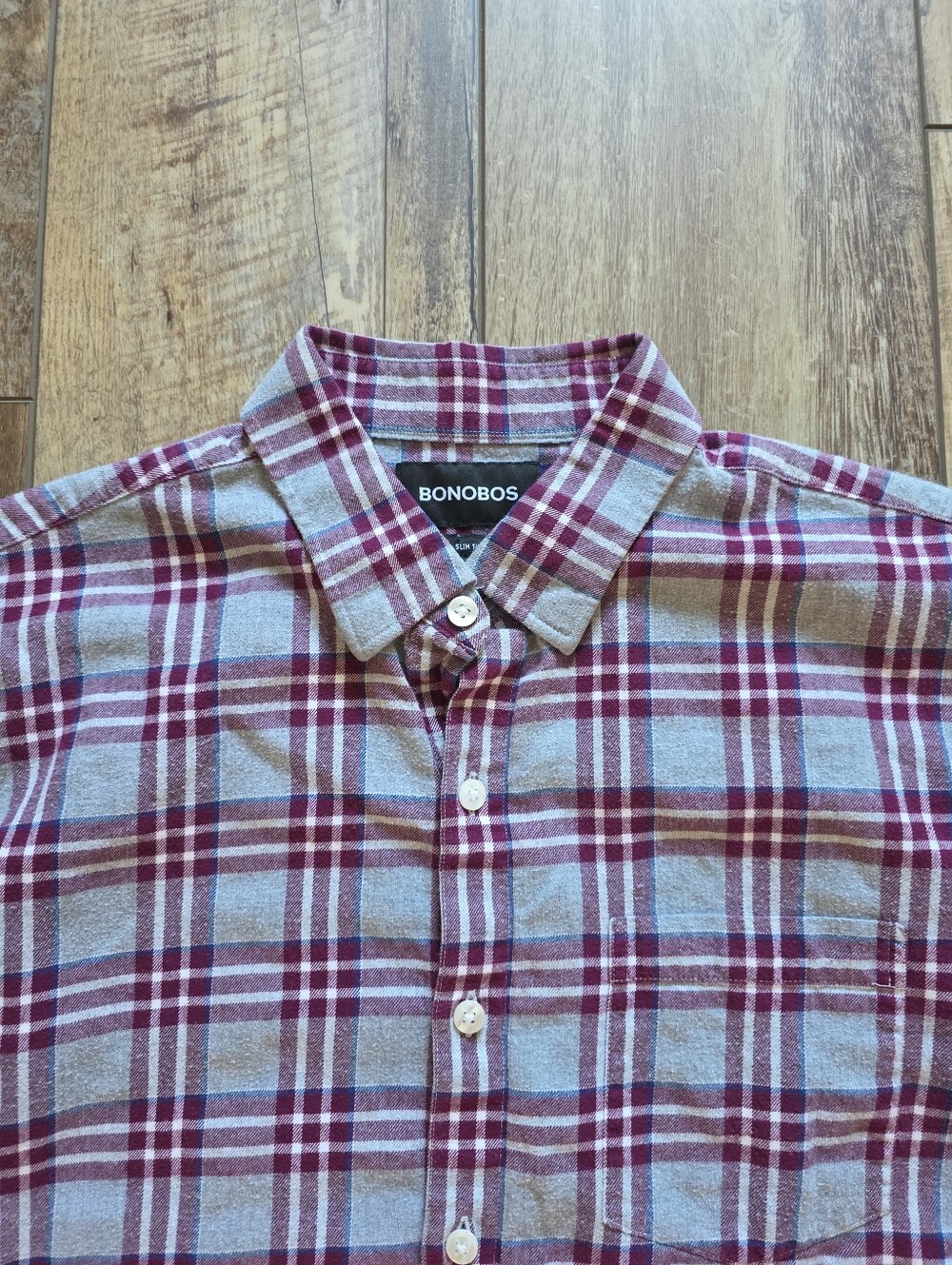 Bonobos - Lightweight Flannel Shirt - M Short - Burgundy Grey Plaid